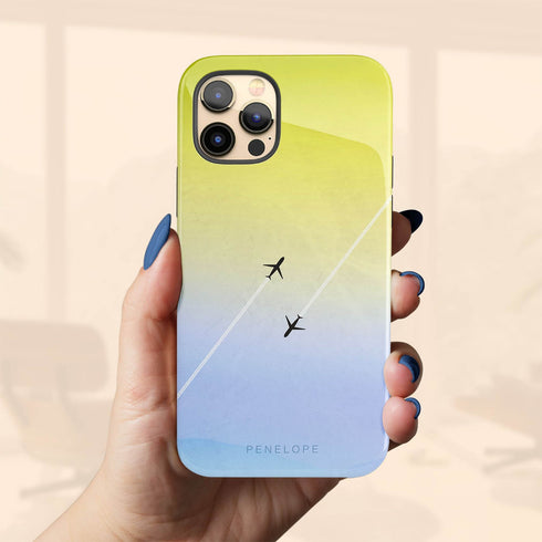 Personalized Pastel Gradient Sky Airplane iPhone Case